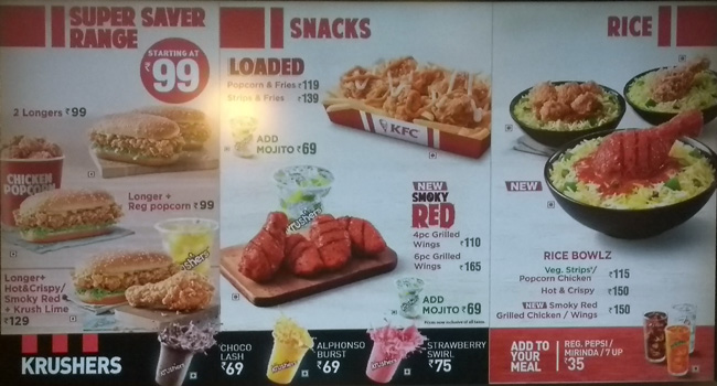 kfc menu and prices
