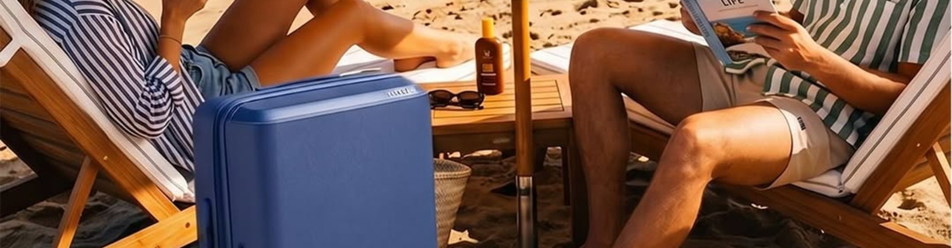 Samsonite desktop banner highlighting premium luggage and travel essentials collection
