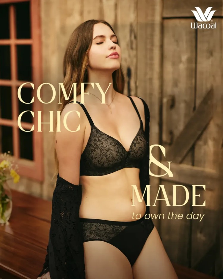 Wacoal mobile banner showcasing stylish lingerie, sleepwear and comfort wear essentials collection