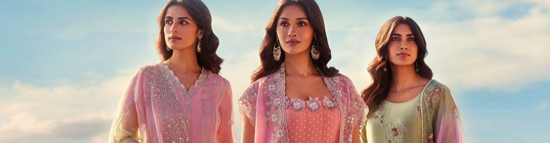 W desktop banner highlighting contemporary ethnic wear and festive fashion collection