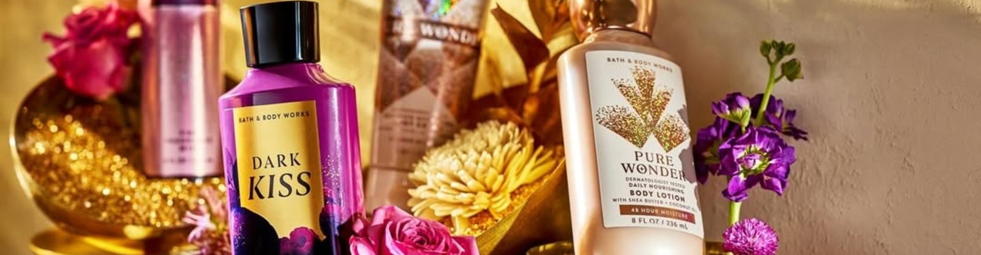 Bath & Body Works desktop banner highlighting body care and fragrance collection