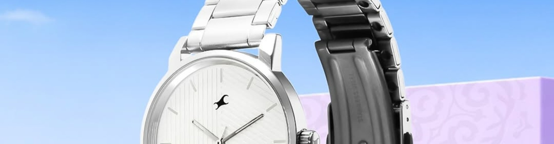Fastrack desktop banner highlighting trendy watches and youth fashion collection