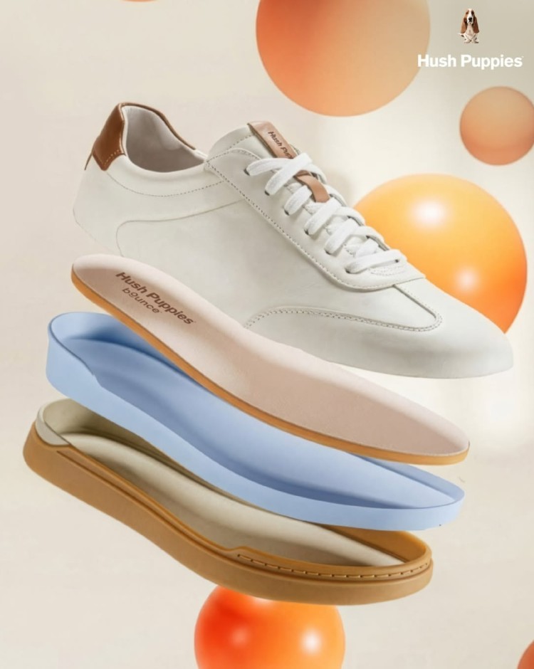 Hush Puppies mobile banner showcasing stylish shoes and footwear essentials collection