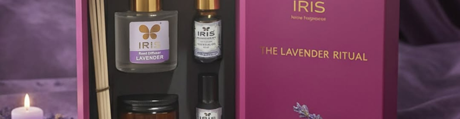 IRIS desktop banner highlighting fragrances and lifestyle essentials collection